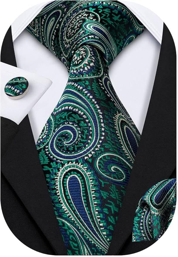 Barry.Wang Men Ties Paisley Woven Silk Necktie Set with Pocket Suqare Cufflinks Formal | Amazon (US)