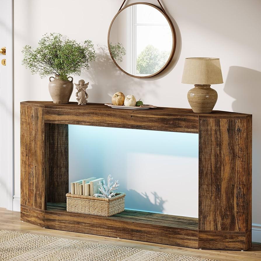 Tribesigns 63" Light Wood Console Table with LED & Outlet, Sofa Table Behind Couch, Entryway Hall... | Amazon (US)