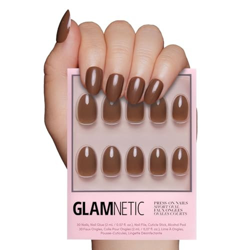 Glamnetic Press On Nails - Chocolate Brown | Opaque Muted Soft Brown Short Oval Fake Nails, Salon Quality | 15 Sizes - 30 Nail Kit | Amazon (US)
