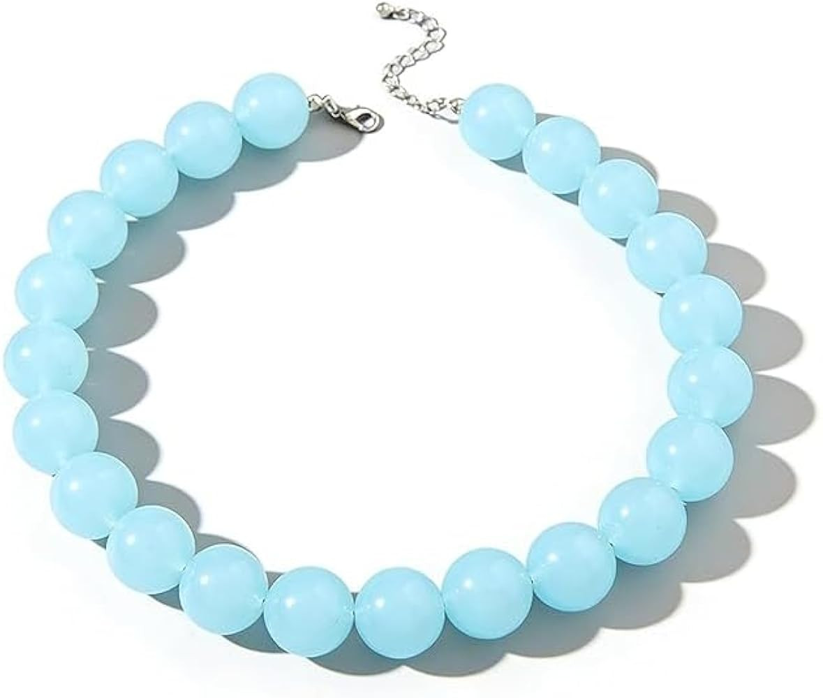 Chunky Beaded Necklace Dopamine Colorful Acrylic Beads Choker Necklace for Women Dainty Large Bubblegum Round Beads Necklace Glossy Ball Beaded Chain Necklace Fashion Handmade Everyday Jewelry | Amazon (US)