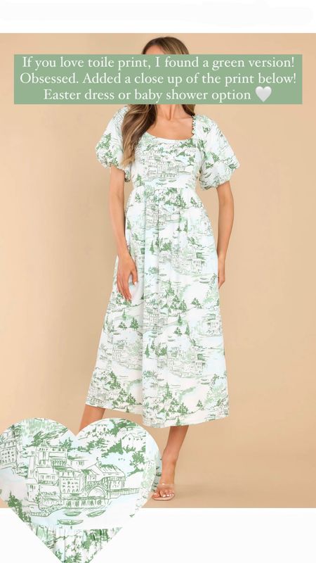 Toile dress. Green toile print dress. Easter dress. Baby shower dress. Sundress. Spring dresses. 

#LTKunder100 #LTKSeasonal #LTKstyletip