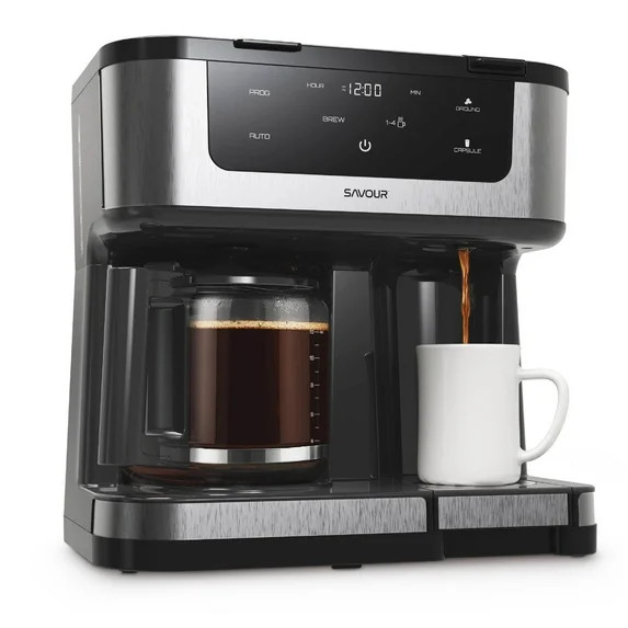 Savour Dual Coffee Maker, Programmable 12-Cup Coffee Pot & Single Serve Coffee Machine | Walmart (US)
