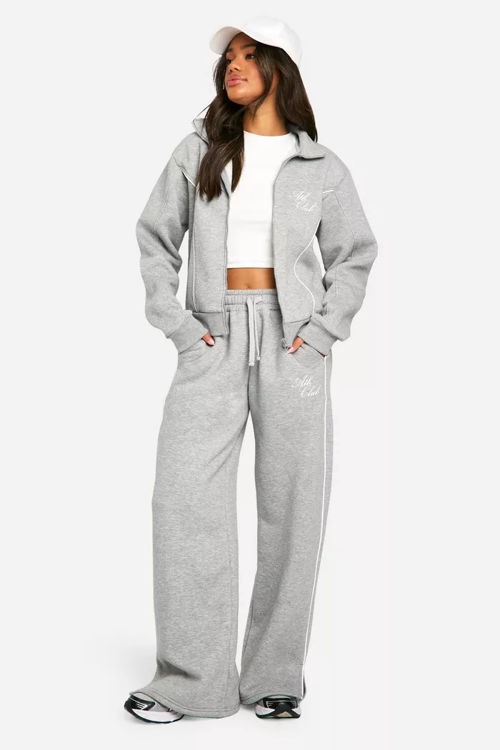 PIPING DETAIL FUNNEL NECK ZIP THROUGH SWEATSHIRT TRACKSUIT | Boohoo.com (UK & IE)