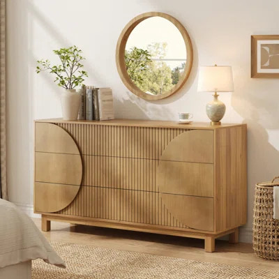 Modern 6 Drawer Fluted Dresser, 60" Wide Modern Chest Of Drawers, TV Stand With Solid Wood Legs, Clothes Organizer With 6 Deep Drawers, Storage Cabine | Wayfair North America