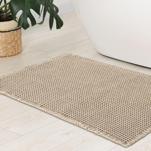 Anibedding Waffle Bath Mat,Bathroom Rugs Non Slip Washable Quick Dry Machine Washable Bathroom Mats,17"x24"Bathroom Floor Khaki | Amazon (US)