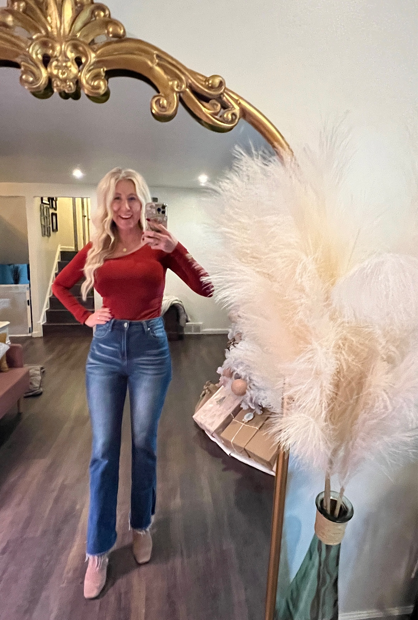Casual work day❤️ #casual #jeanday #holdiayoutfit #christmas #Ankleboots #samedelman #freepeople #goodamerican 

#LTKSeasonal #LTKshoecrush #LTKHoliday