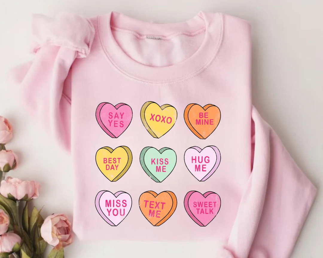 Valentines Day Sweatshirt, Conversation Hearts Sweatshirt, Valentines Day Shirts for Women, Valen... | Etsy (US)