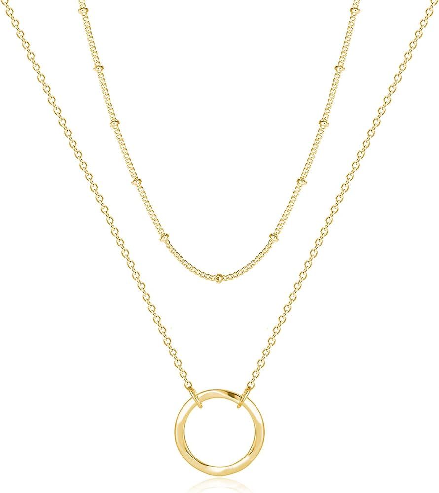 Fettero Pendant Necklace Gold Choker Layered Coin Open Karma Circle Full New Crescent Moon 14K Go... | Amazon (US)
