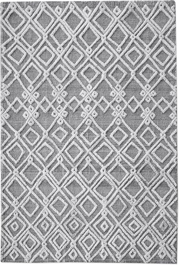 MY SWANKY HOME Gray White Ivory Wool Geometric Diamond Pattern Area Rug | 8 x 10 Tribal Ethnic | Amazon (US)