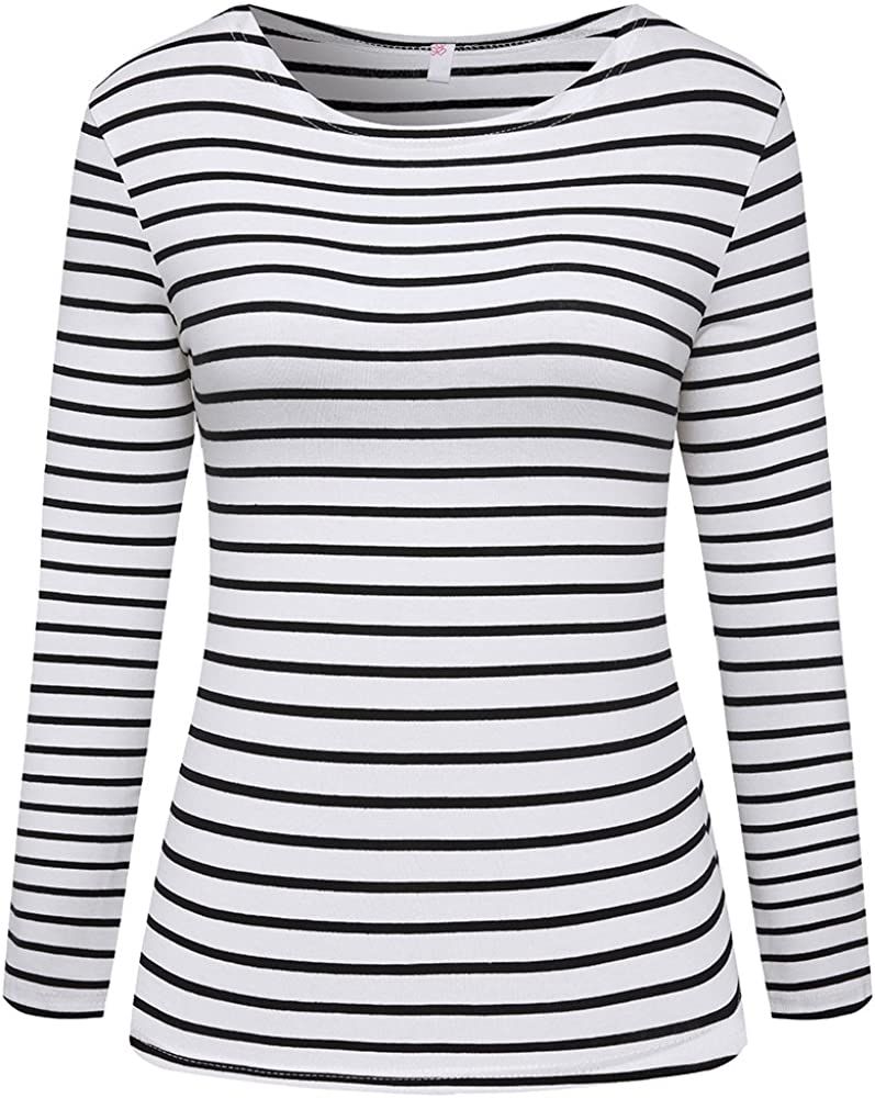 Women's Long Sleeve Striped T-Shirt Tee Shirt Tops Slim Fit Blouses | Amazon (US)