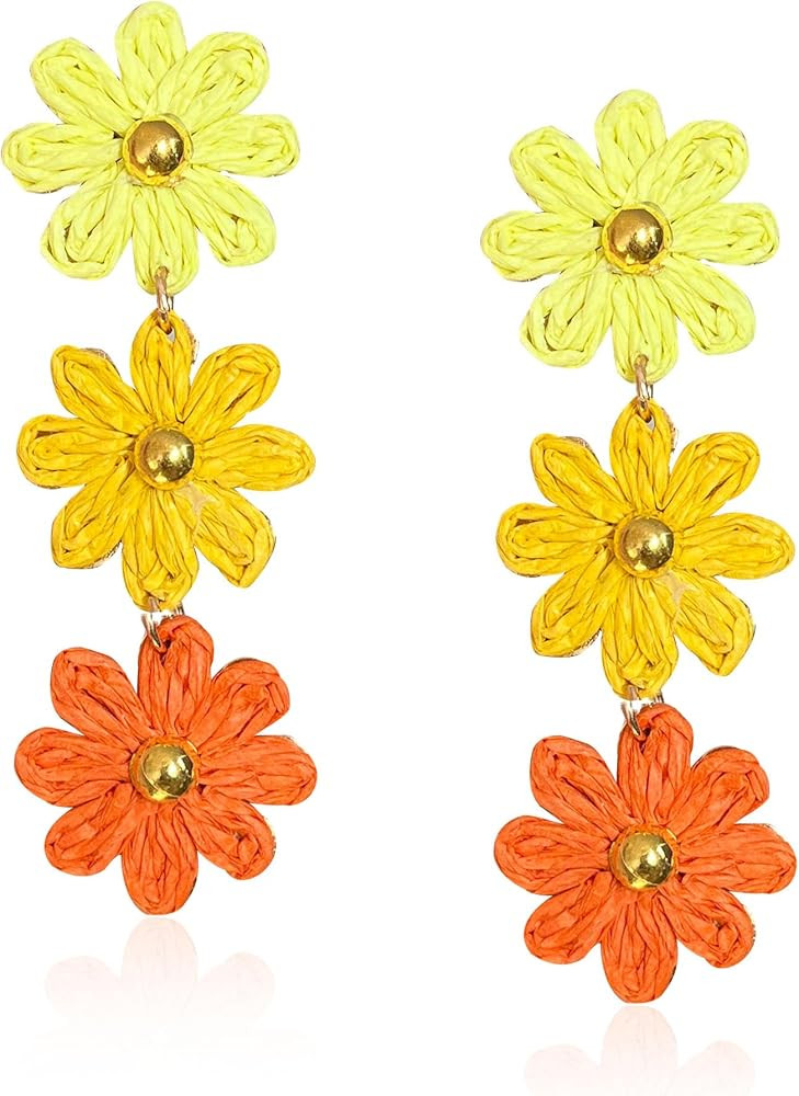 Vavhoo Long Tassel Rattan Earrings for Women Statement Boho Raffia Straw Flower Drop Dangle Earri... | Amazon (US)