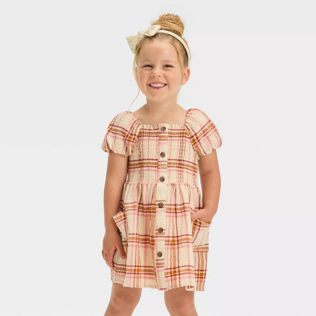 Toddler Girls' Plaid Dress - Cat & Jack™ Brown 12M | Target