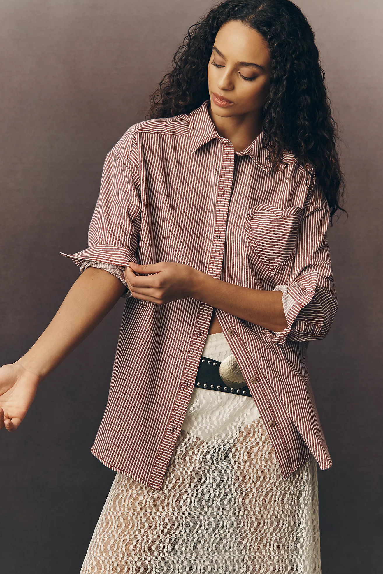 Pilcro Heart Pocket Long-Sleeve Buttondown Shirt | Anthropologie (US)