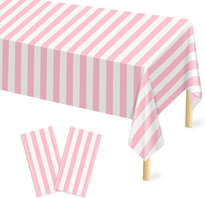 Mulbozy Plastic Table Cloth Disposable 2 Pack, 54 × 108 Inch Pink and White Stripe Tablecloths, ... | Amazon (US)