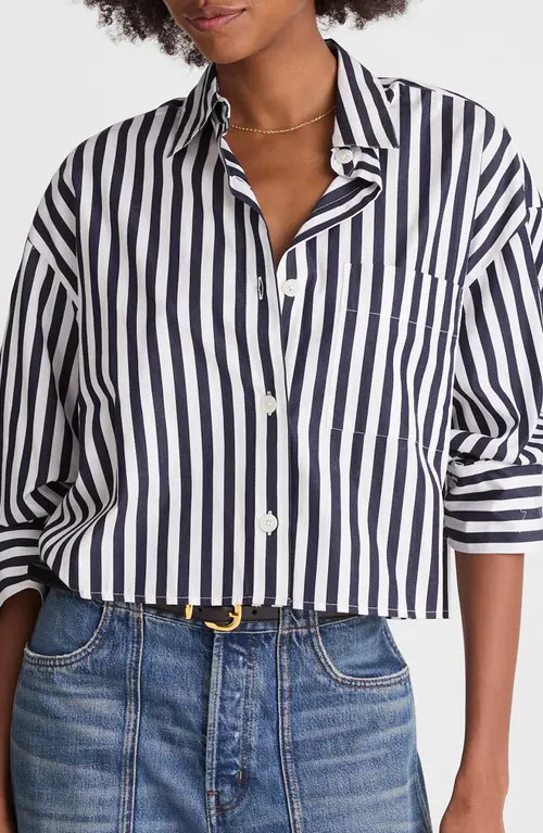 Madewell Straight Hem Poplin Shirt in Classic Navy at Nordstrom, Size Xx-Small | Nordstrom