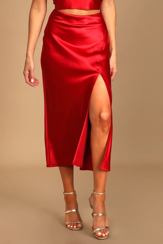 Truly Stunning Red Satin Midi Skirt | Lulus (US)