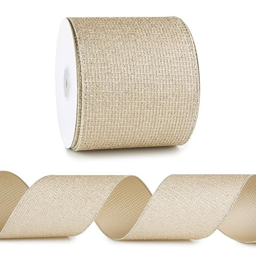 DINDOSAL Champagne Gold Ribbon Wired 4" x 10 Yards Glitter Mesh Wired Champagne Gold Ribbon for Christmas Tree Decoration, Wreaths and Garlands, Gift Wrapping, Home Decor,Crafts | Amazon (US)