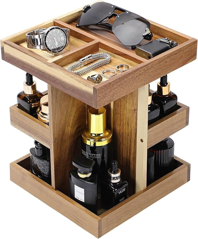 EXIN DECHEN Cologne Organizer for Men,Cologne Stand,3 Tier Wooden Perfume Shelf with Rotate,Desk ... | Amazon (US)