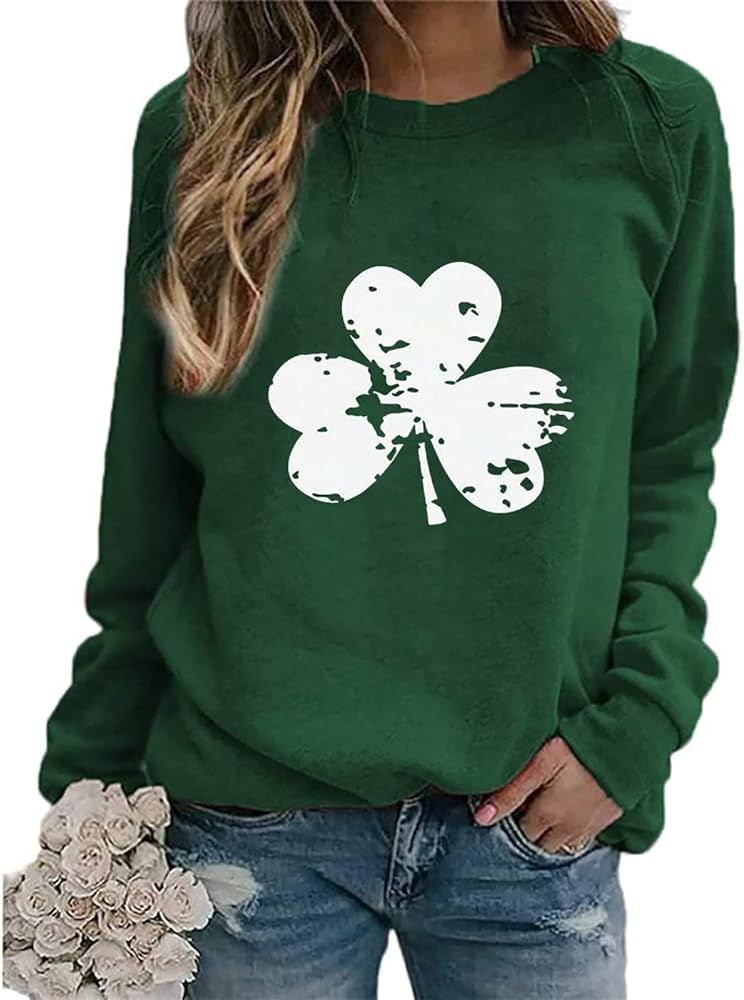 Ykomow St Patricks Day Sweatshirt Women Long Sleeve Leopard Shamrock St. patricks Shirts Tees | Amazon (US)