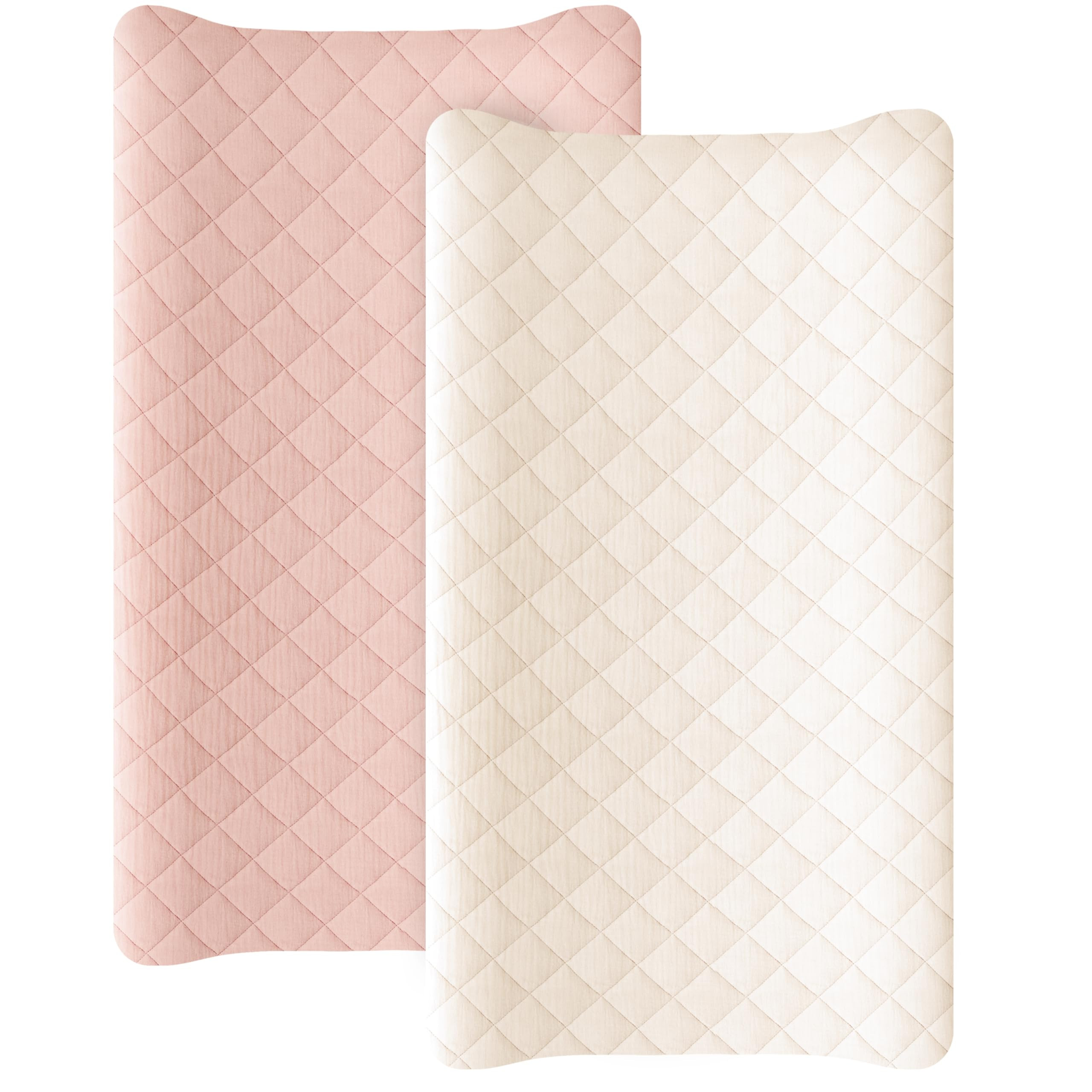Konssy Waterproof Muslin Changing Pad Cover 2 Pack, Quilted Cotton Fitted Diaper Chang Table Cove... | Amazon (US)