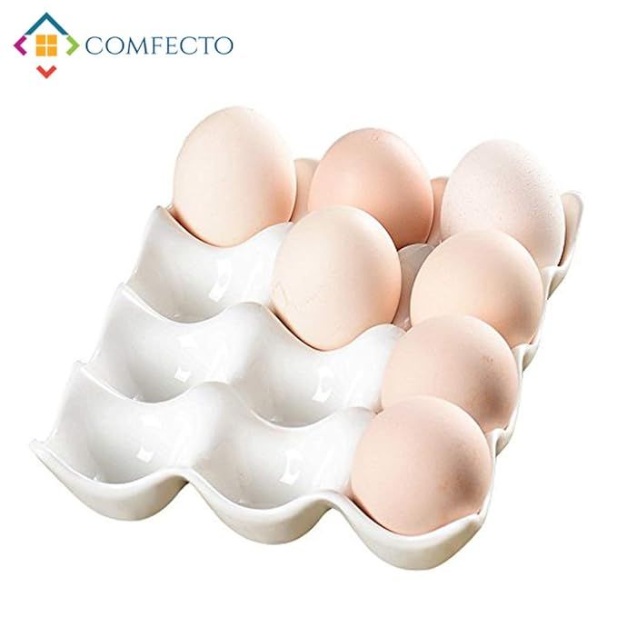 COMFECTO Egg Tray Holder, 12 Cup Large Egg Holder Kitchen Storage Fridge Organizer Decorative Cra... | Amazon (US)