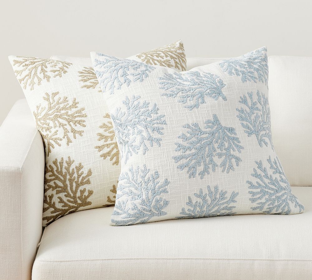 Coral Embroidered Pillow | Pottery Barn (US)