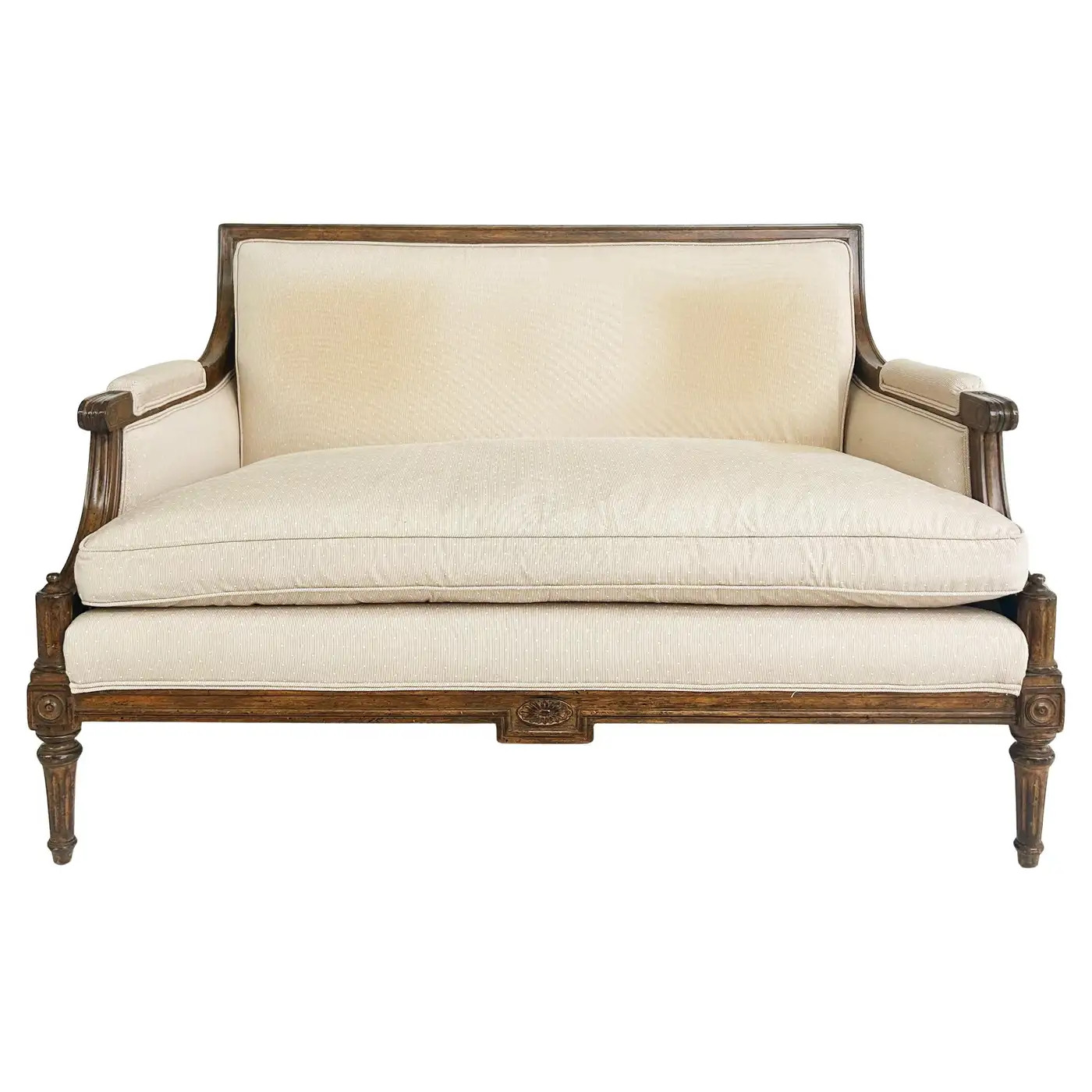 Vintage French Louis XVI Style Loveseat, Lewis Mittman Attributed, Upholstered | 1stDibs