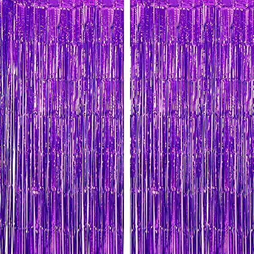 Amazon.com: XtraLarge Purple Foil Fringe Curtain, 2 Pieces - 8 x 6.4 Feet | Purple Curtain Fringe... | Amazon (US)
