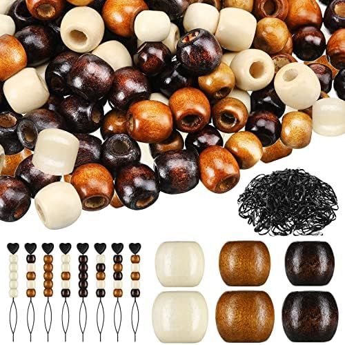 1055 Pieces Wooden Hair Beads Set Including 600 Barrel Wood Beads for Braids European Loose Beads 45 | Amazon (US)