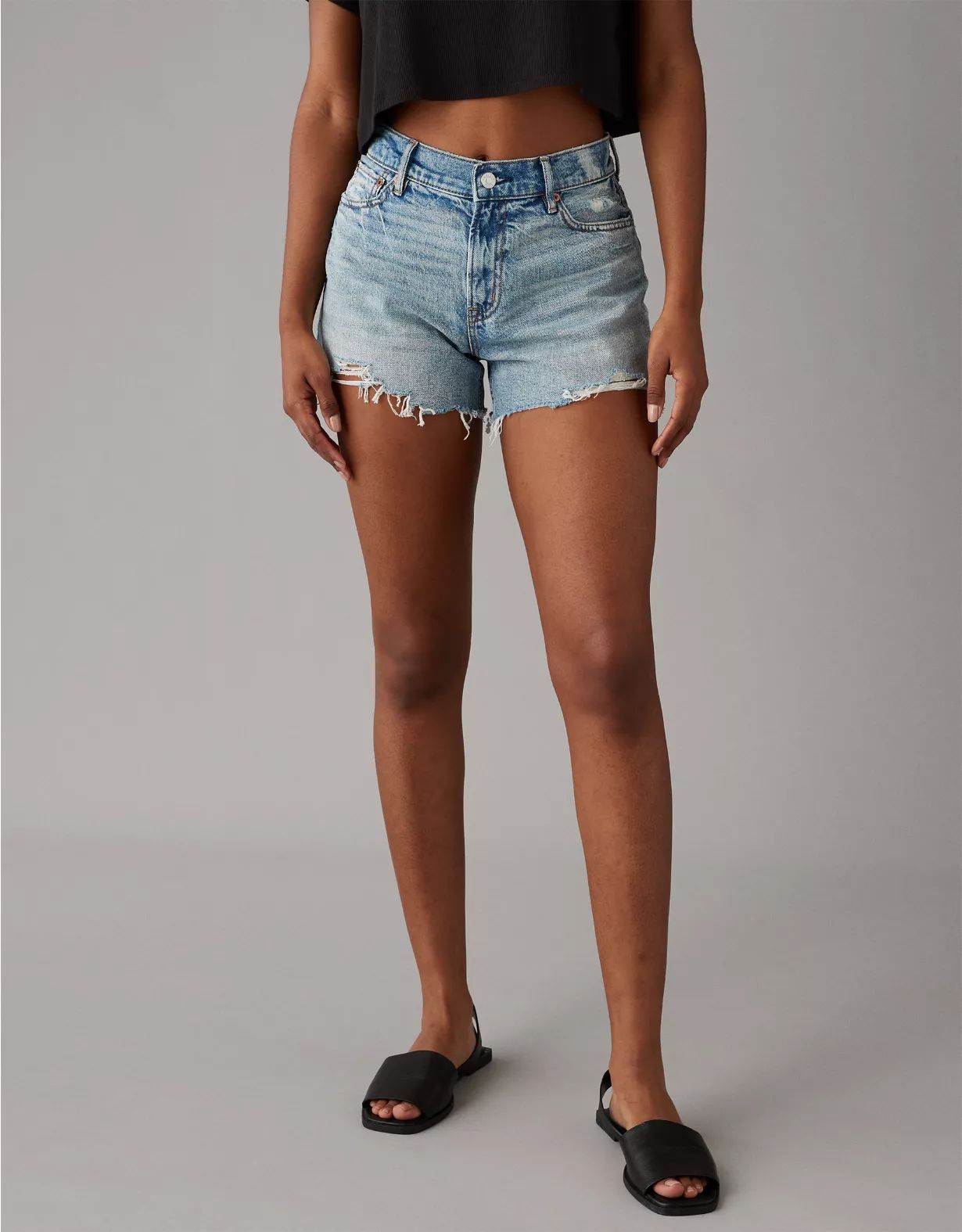 AE Strigid Super High-Waisted Relaxed Distressed Denim Short | American Eagle Outfitters (US & CA)