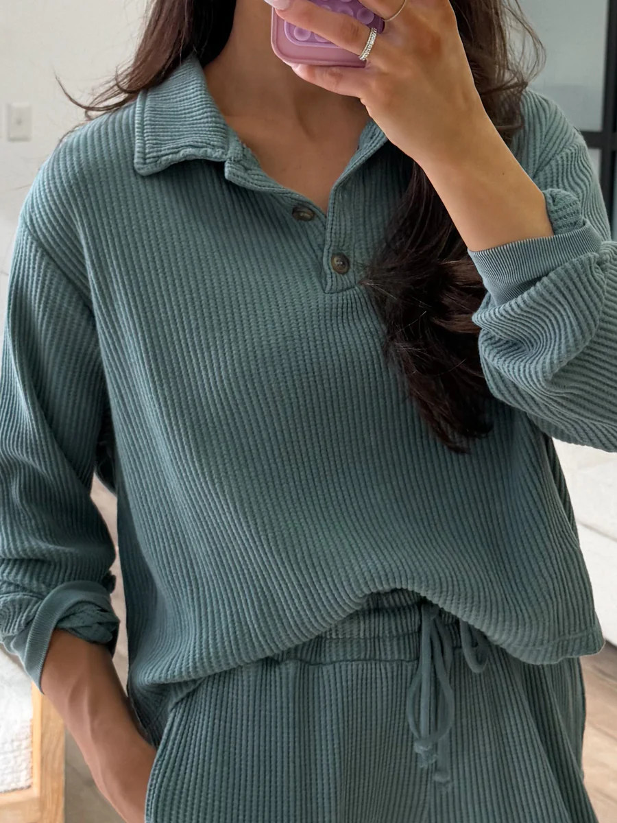 Alta Waffle Collared Henley | Sage | Talulah