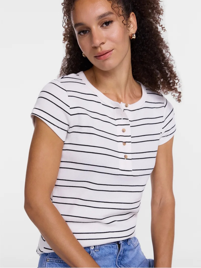 Scenario Women's Rib Henley with Short Sleeves, Sizes XS-XXXL | Walmart (US)