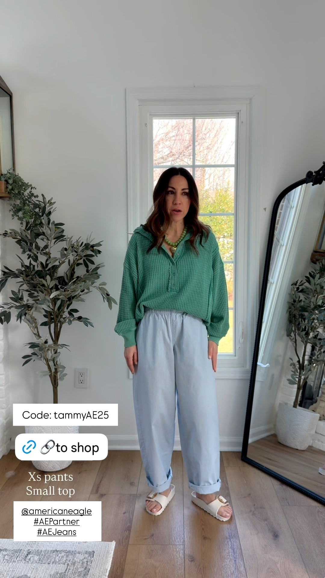 Stackable Code: tammyAE25 for 25% off sitewide @ae New arrivals from American Eagle are so good as always. New denim styles, comfy pants and casual tops to pair with them. And I have an exclusive code you can use thru 3/30! Perfect timing for building up your casual spring wardrobe! #AEPartner #AEJeans @americaneagle

Baggy jeans 0R. Drawstring jeans Xs short. Trousers XS. Barrel pants XS. Two this me jeans 0 short. Sweatshirts small. Short sleeve sweatshirt, XS. V-neck small. ￼


#LTKSaleAlert #LTKOver40 #LTKPetite