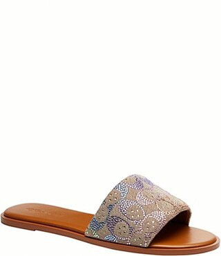 COACH Holly Rainbow Crystal Signature Logo Jacquard Slide Sandals - 5 | Dillard's
