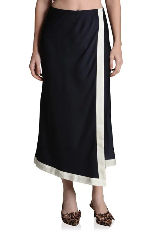 Avec Les Filles Asymmetric Faux Wrap Midi Skirt in Navy at Nordstrom, Size X-Large | Nordstrom