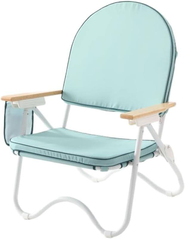 Padded Low Beach Chair, 4-Position Folding Outdoor Chair with Wooden Armrests, Cushioned Seat, St... | Amazon (US)