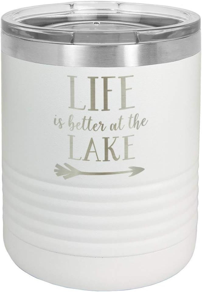 LIFE IS BETTER AT THE LAKE-2 WHITE 10 oz Drink Tumbler with Lid | Yeti Lowball Style Stainless St... | Amazon (US)