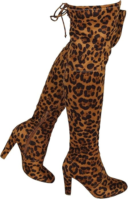 Wild Diva Women's Over The Knee Boot - Sexy Over The Knee High Pullon Boot - Trendy Low Block Hee... | Amazon (US)