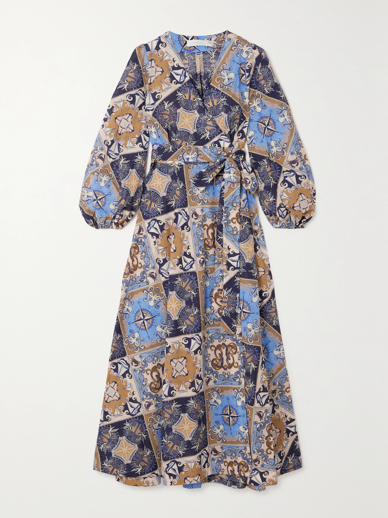 Zimmermann - Alight Belted Printed Cotton Midi Wrap Dress - Blue | NET-A-PORTER (US)