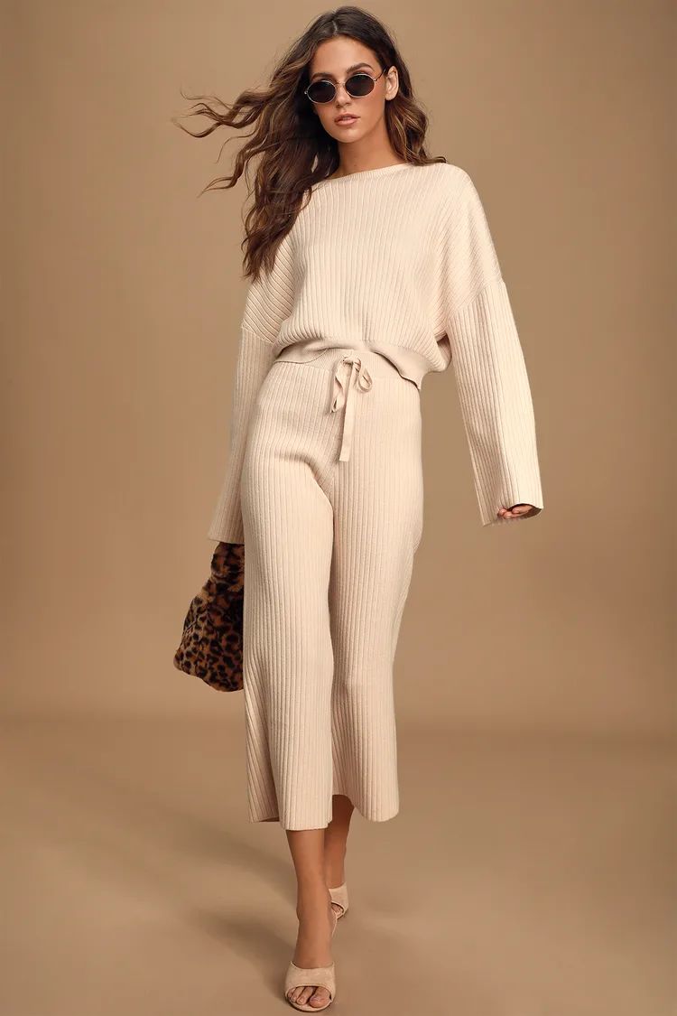 Snuggly Style Cream Ribbed Knit Cropped Sweater | Lulus (US)