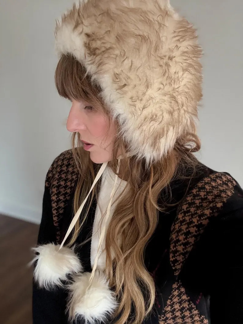 1960s faux fur bonnet with Pom poms 60s | Etsy (CAD)