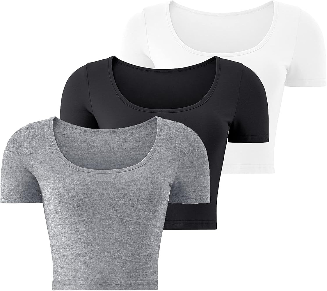 KLOTHO Lightweight Crop Tops Slim Fit Stretchy Workout Shirts for Women | Amazon (US)