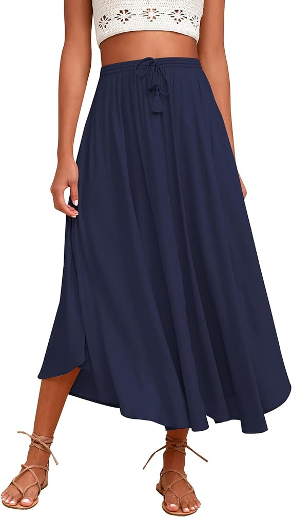 Zeagoo Womens Flowy Pleated Skirts A Line Elastic High Waisted Midi Skirt Boho Casual Long Skirts... | Amazon (US)