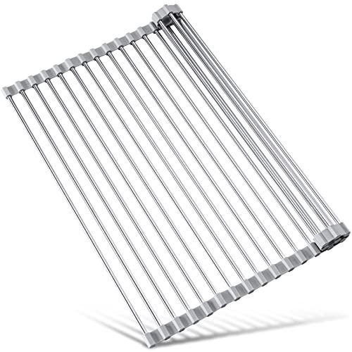 17.7" x 15.5" Large Dish Drying Rack, Attom Tech Home Roll Up Dish Racks Multipurpose Foldable Stain | Amazon (US)