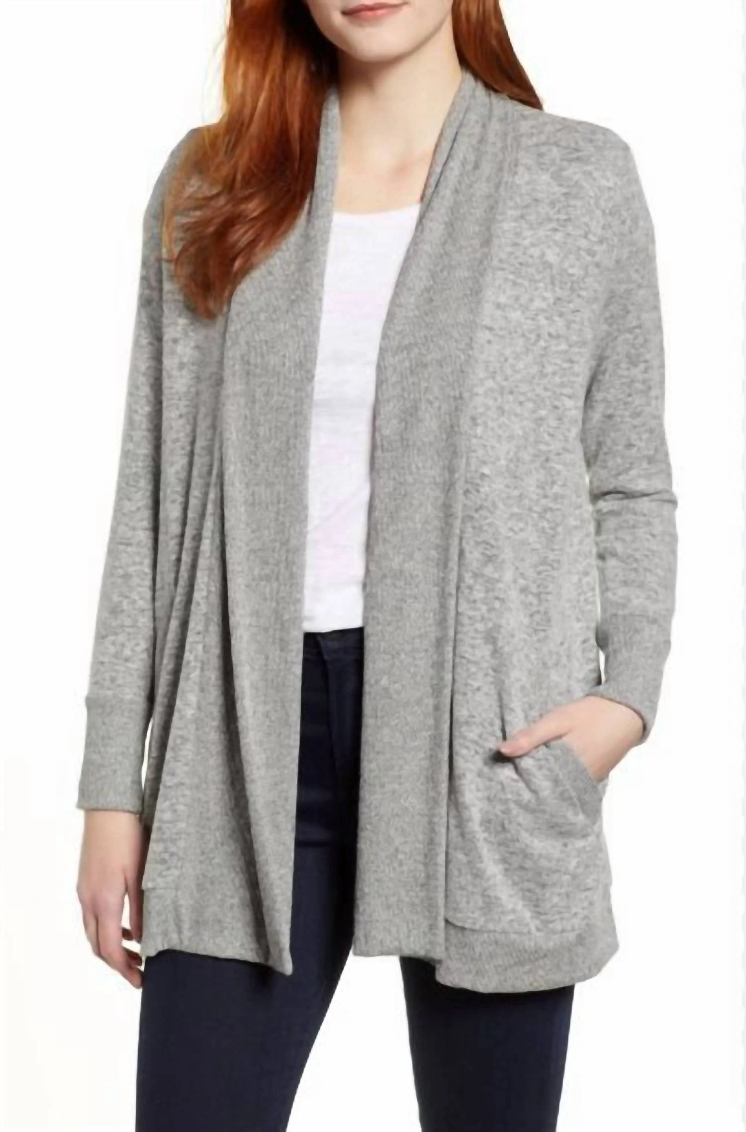 Cozy Ribbed Knit Open Front Sweater In Gray | Shop Simon