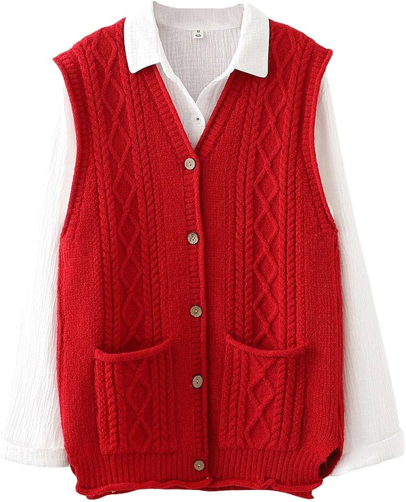 Minibee Women's Sweater Vest Casual Sleeveless Cardigan V-Neck Button Down Cotton Vest with Pockets | Amazon (US)