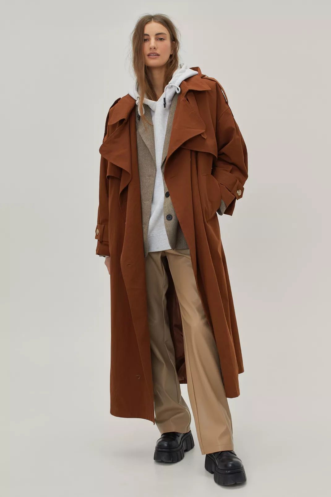 Hooded Oversized Belted Trench Coat | Nasty Gal (US)