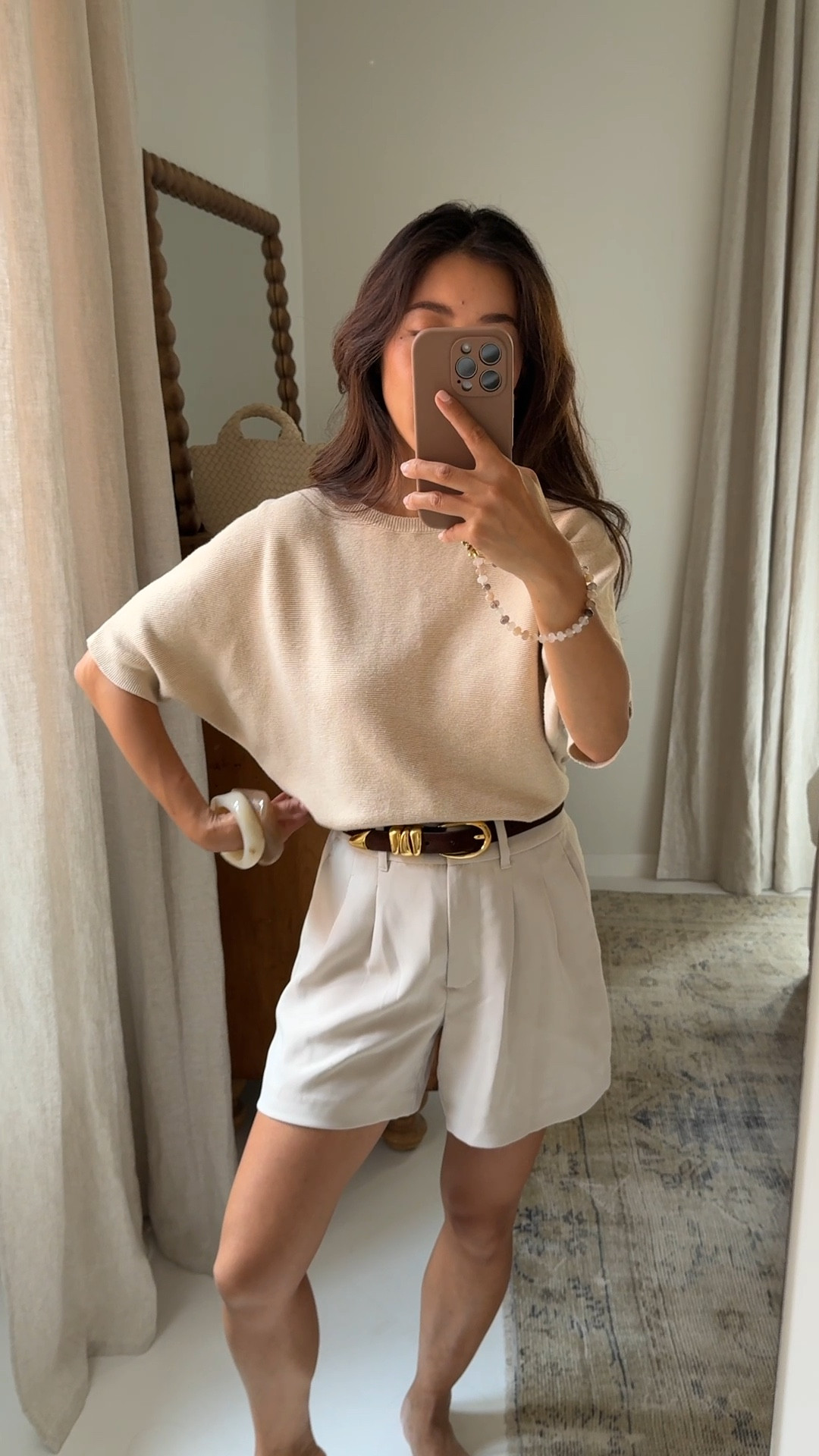 New color arrivals in these elevated staples I’ve worn on repeat:

• Quince lightweight cotton Dolman sweater xs - loose oversized cut with an easy, sophisticated look. Xs is a generous fit on me, I usually full or half tuck this and you can shrink it by washing on warm

• Quince stretch crepe pleated shorts, love these! size 0 is a tad loose on me so I wear with a belt. Comes in 3 colors, has an elastic back waist, and is wrinkle resistant

• triple metal belt

• acrylic bangle bracelets 

Petite friendly summer to fall transitional outfits, smart casual outfit staples

#LTKPetite #LTKStyleTip #LTKFindsUnder50