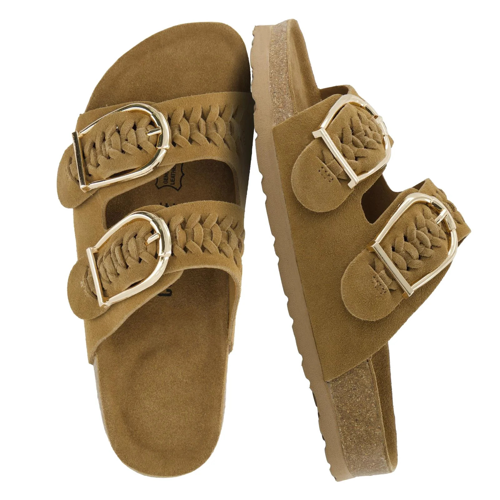 Cushionaire Cashew Slip On Genuine Suede Leather Womens Sandals - Braided Double-Strap Design wit... | Walmart (US)