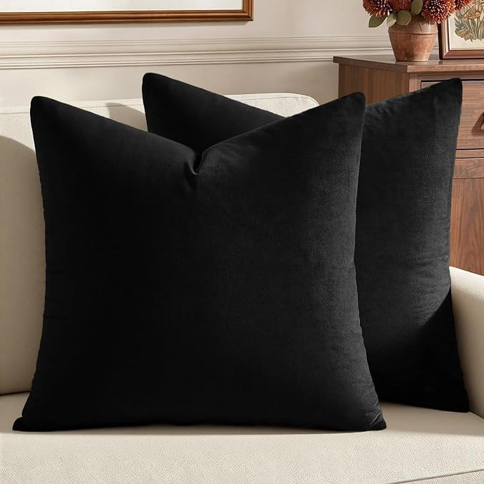 MIULEE Velvet Throw Pillow Covers 18x18 Inch Pack of 2 Black | Soft Solid Decorative Pillow Cover... | Amazon (US)
